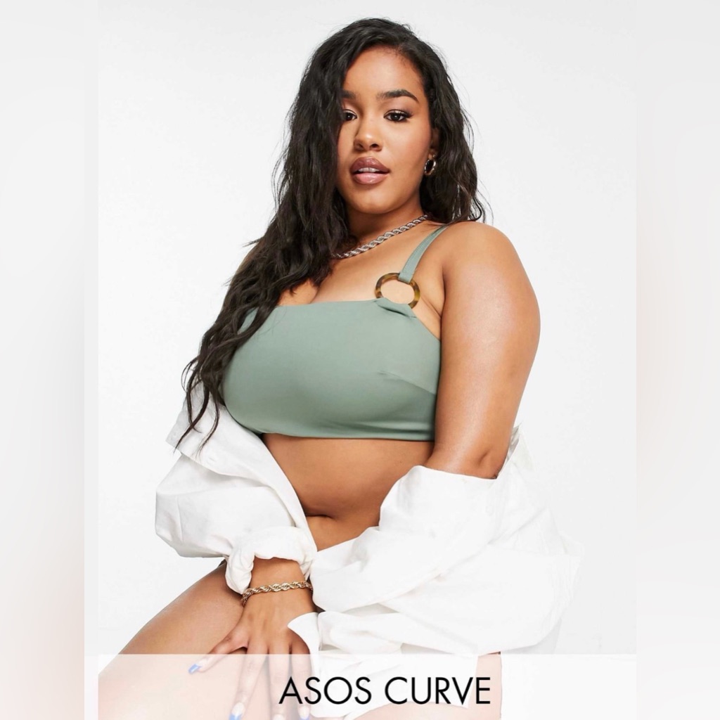 Asos Green Ring Bandeau High Waist Bikini Set Plus Size 16/20